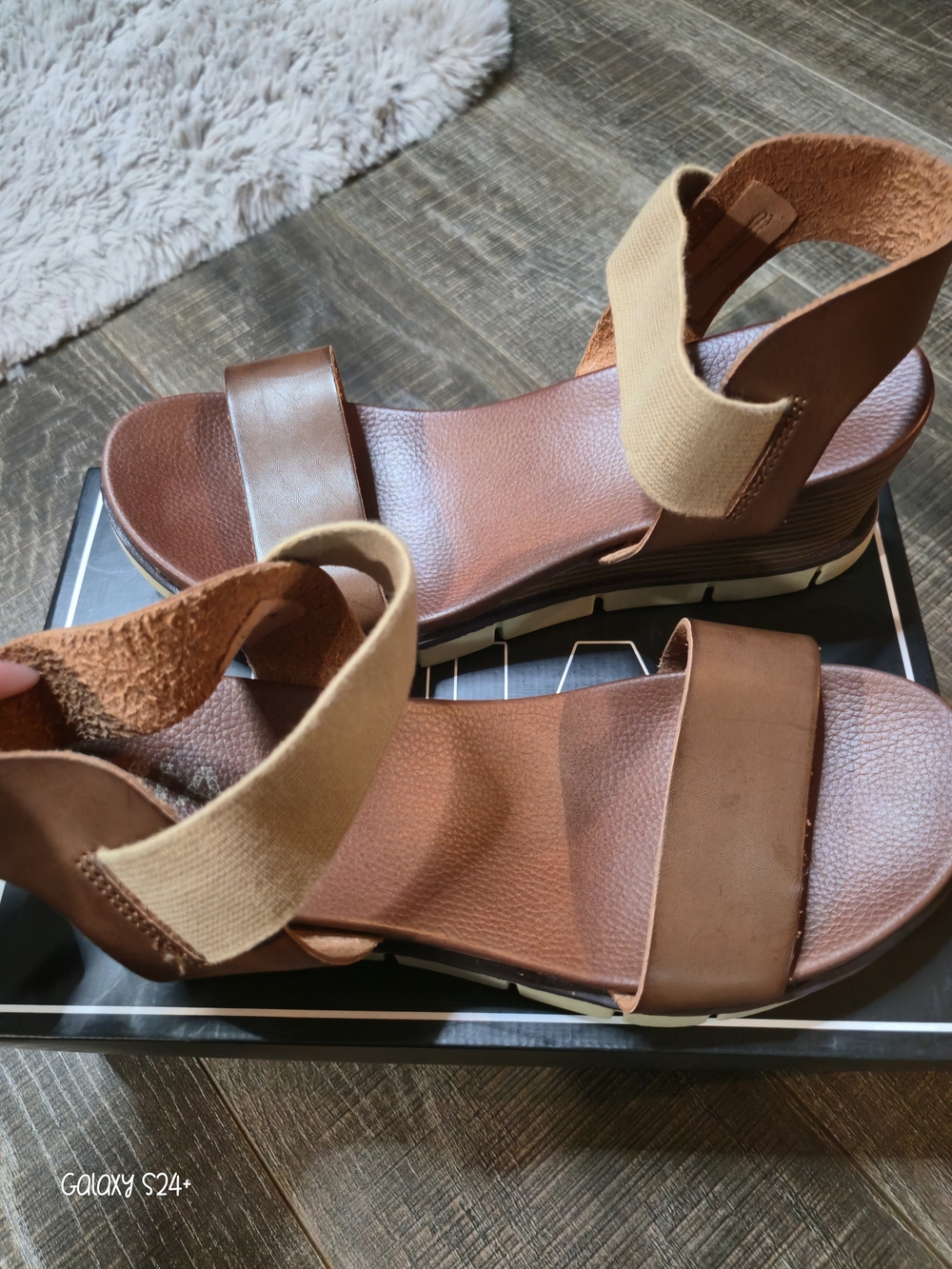 MIA Brown Leather Sandal with Tan Elastic Ankle Strap